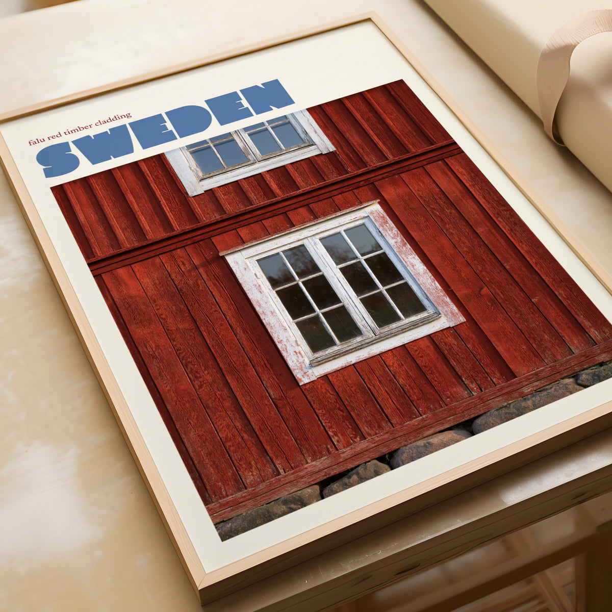 Sweden Travel Poster, Retro Falu Red Timber Print, Scandinavian Wall Art Decor