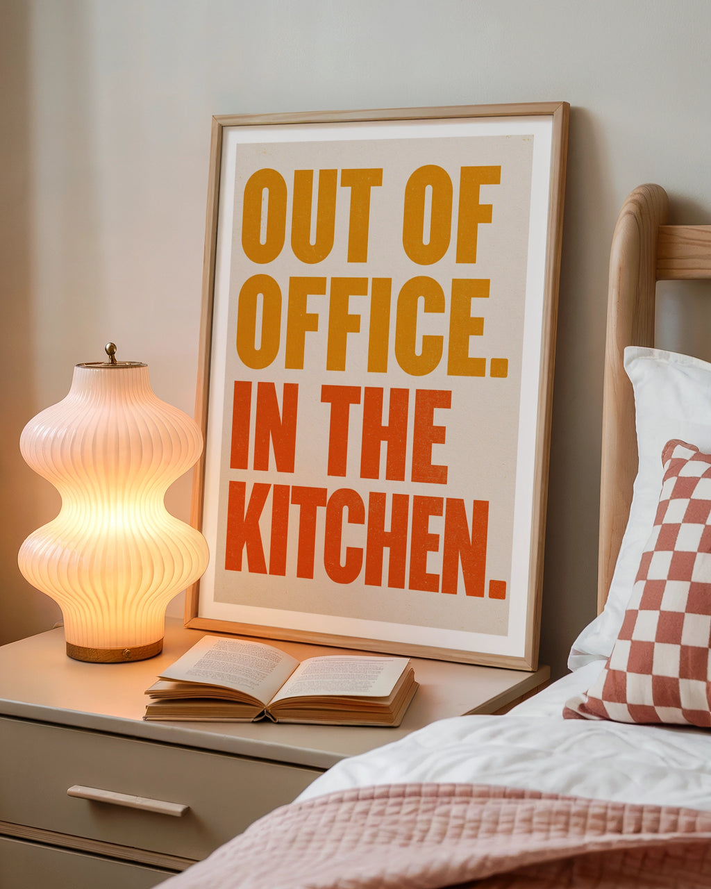 Out Of Office In The Kitchen Poster, Funny Typography Print, Orange Quote Wall Art