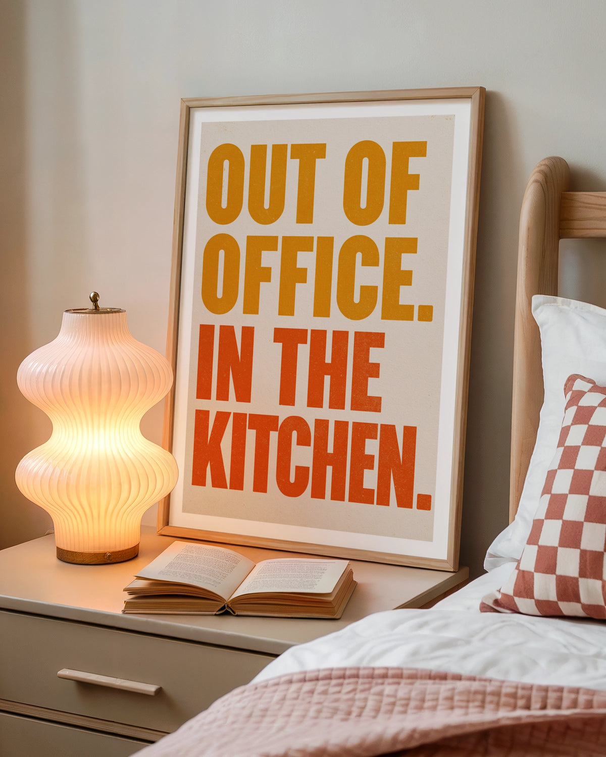 Out Of Office In The Kitchen Poster, Funny Typography Print, Orange Quote Wall Art