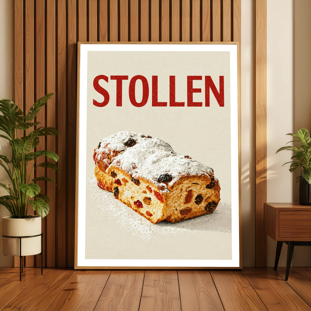 Stollen Vintage Food Poster Print | Rustic Kitchen Decor | Retro Mid Century Risograph Baking Art