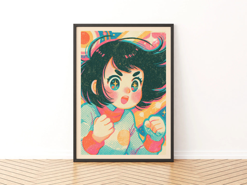 Retro Anime Girl Print, Vintage Kawaii Poster, 1980s Kawaii Cool Wall Art, Collectable