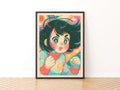 Retro Anime Girl Print, Vintage Kawaii Poster, 1980s Kawaii Cool Wall Art, Collectable