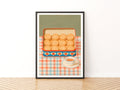 Vintage Food Poster Print, Biscuit Tin and Tea Cup, Rustic Kitchen Decor, Retro Mid Century