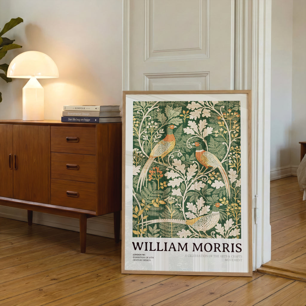 William Morris Pheasant Print, Arts and Crafts Exhibition Poster, Green Botanical Wall Art