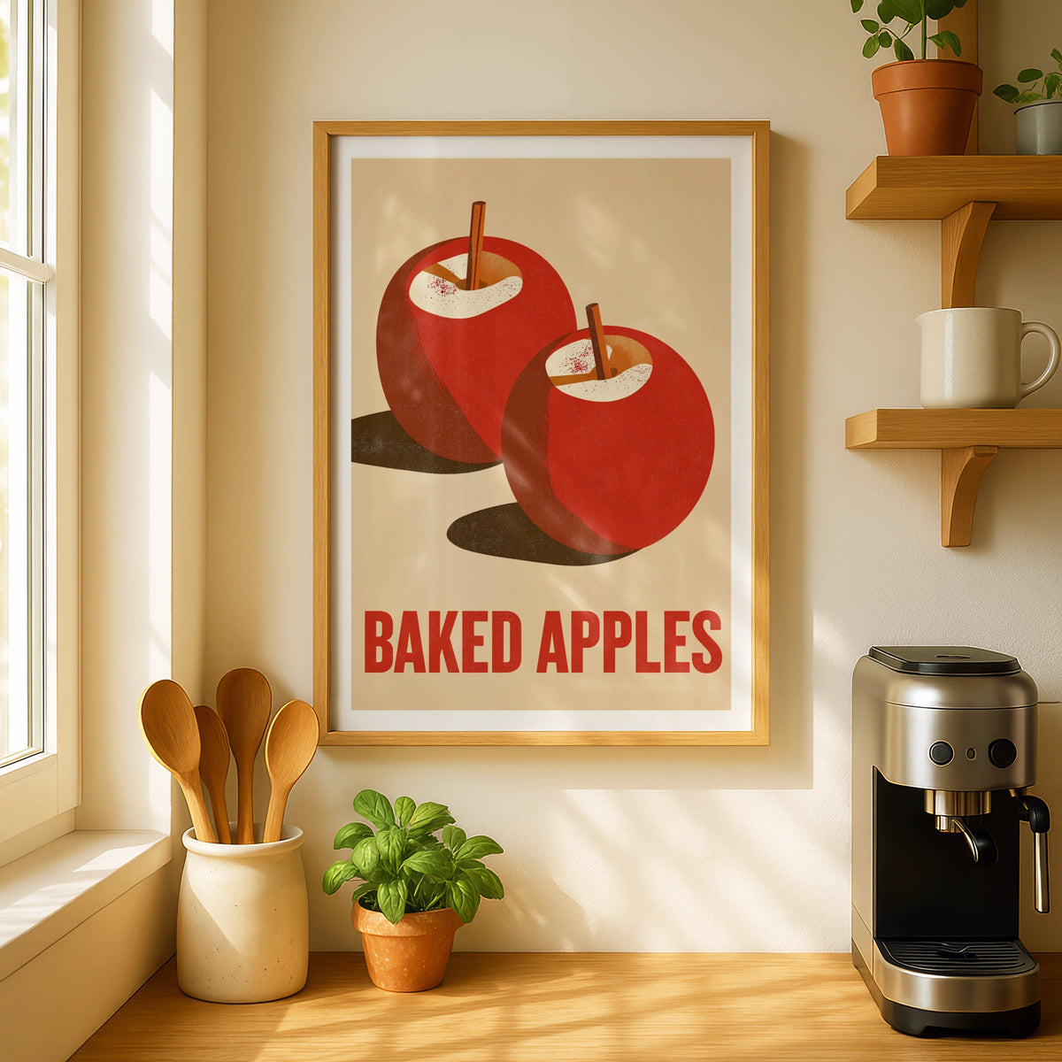 Baked Apples Vintage Food Poster Print | Rustic Kitchen Decor | Retro Mid Century Risograph Art