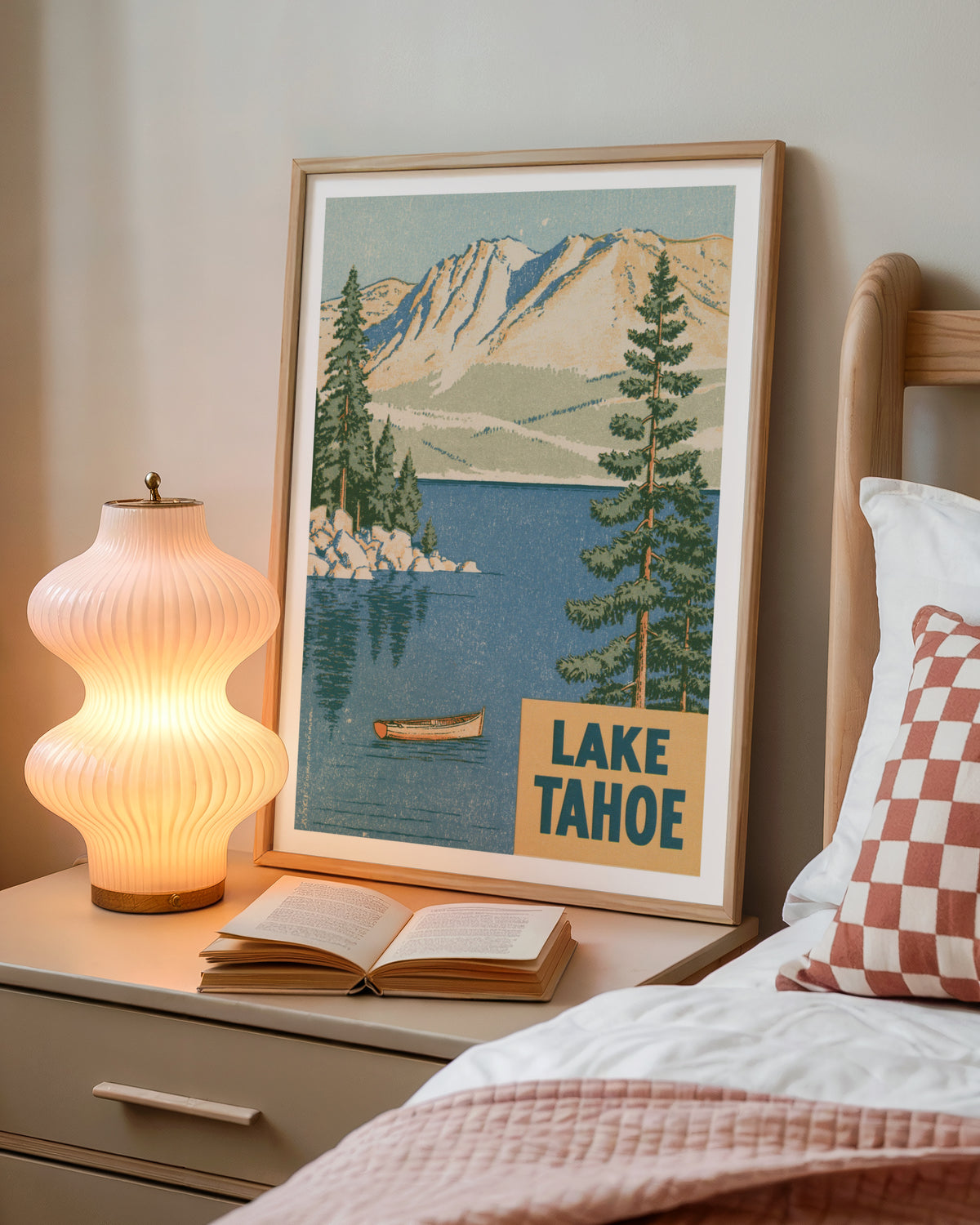 Lake Tahoe Retro Travel Poster, Vintage Travel Print, Sierra Nevada Mountain Lake, California