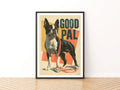 Boston Terrier Retro Dog Print, Good Pal Vintage Poster, Folk Wall Art Gift