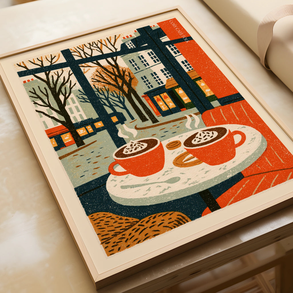 Vintage Food Poster Print, Cosy Cafe Coffee Art, Rustic Kitchen Decor, Retro Mid Century Risograph