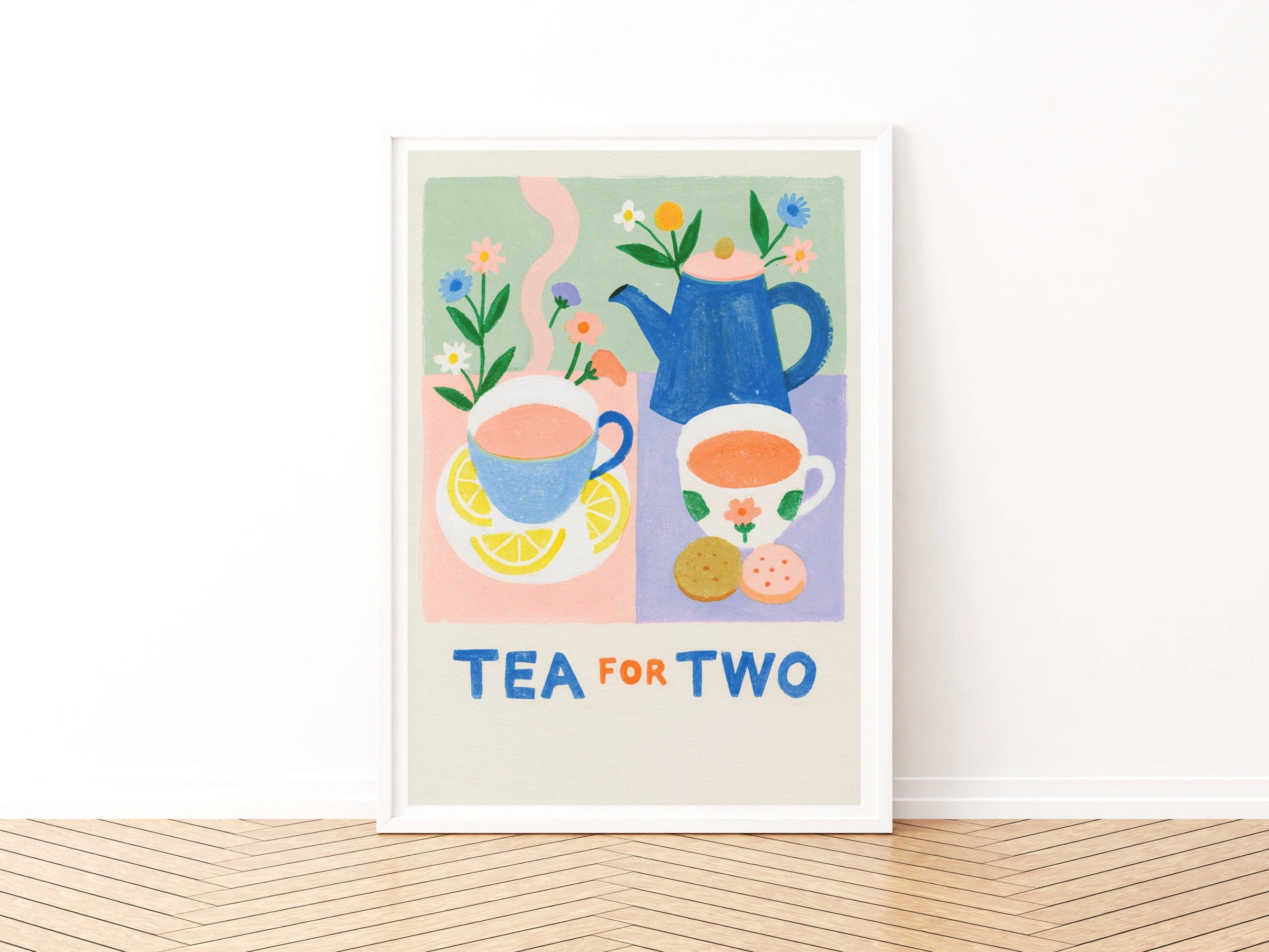 Tea for Two Vintage Food Poster Print | Rustic Kitchen Decor | Retro Mid Century Risograph