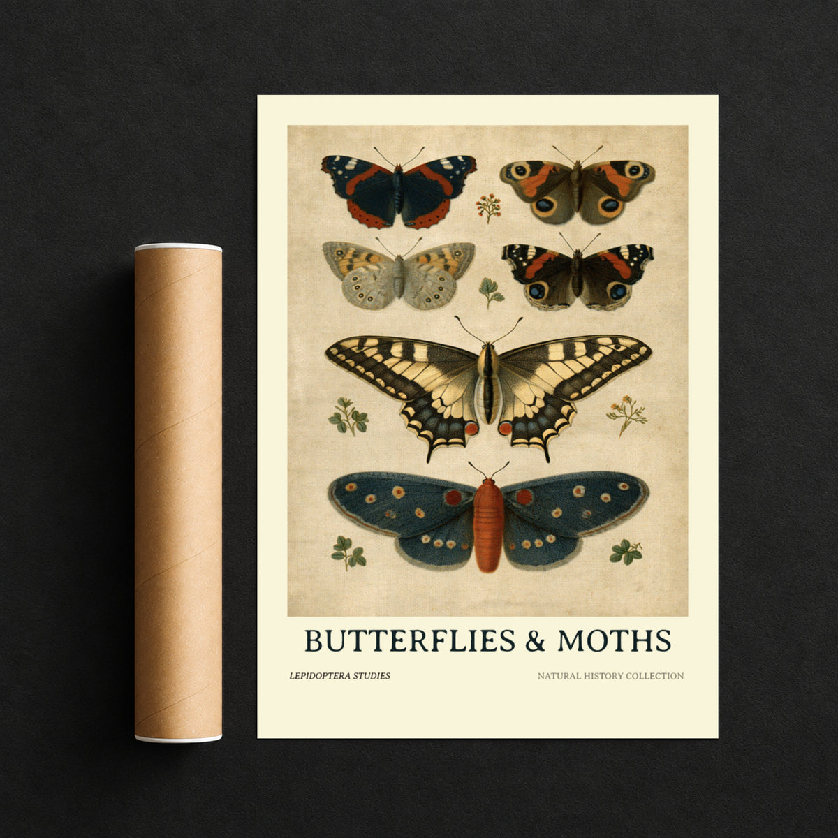 Vintage Butterflies and Moths Poster, Natural History Botanical Wall Art, Lepidoptera Study Print