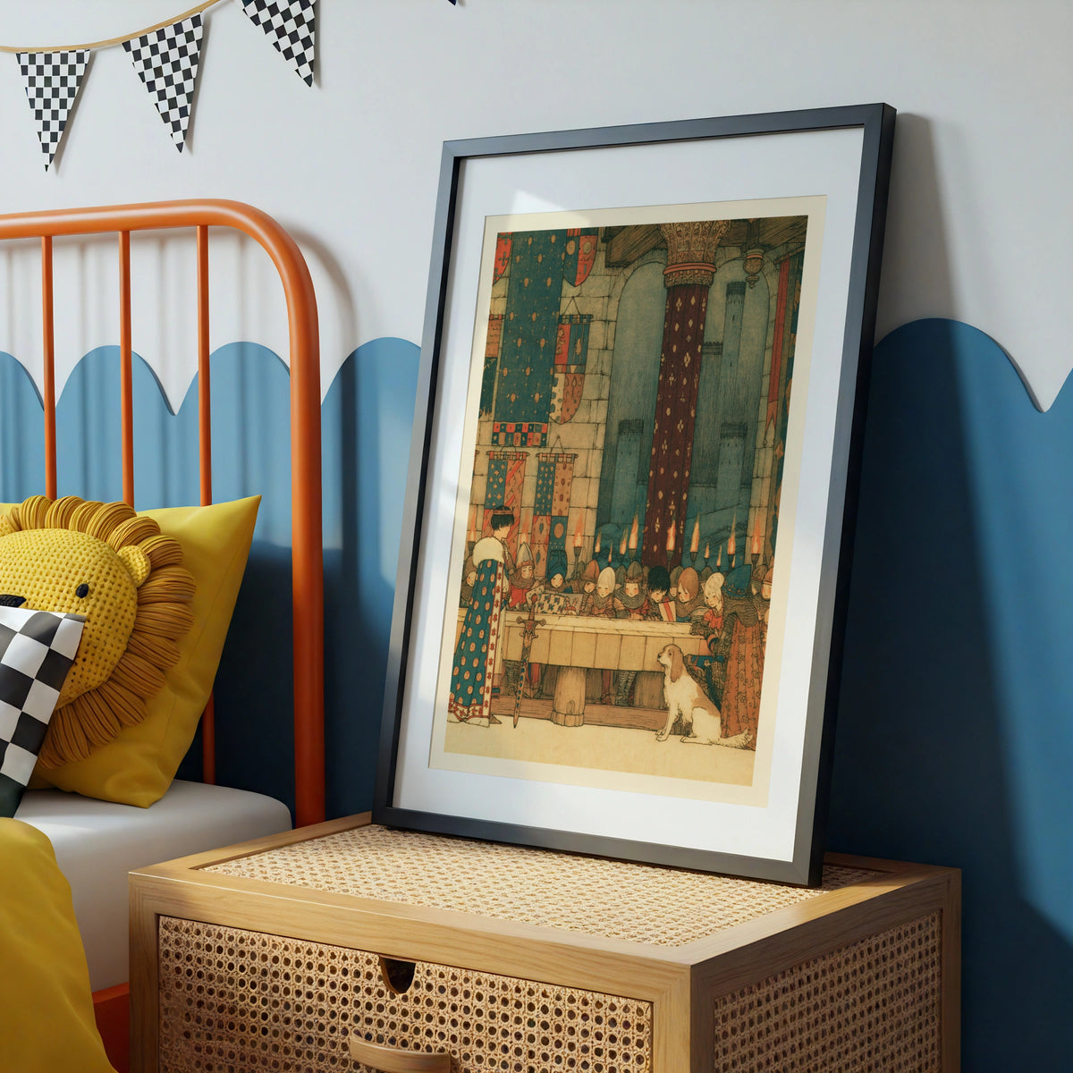 King Arthur and Roundtable Medieval Castle Kids Print, Knights Banquet Wall Art, Children's Collectable Poster