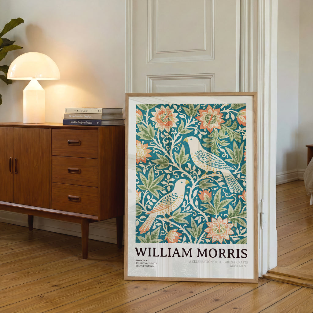 Classic Inspired William Morris Bird Print, Arts and Crafts Exhibition Poster, Floral Wall Art
