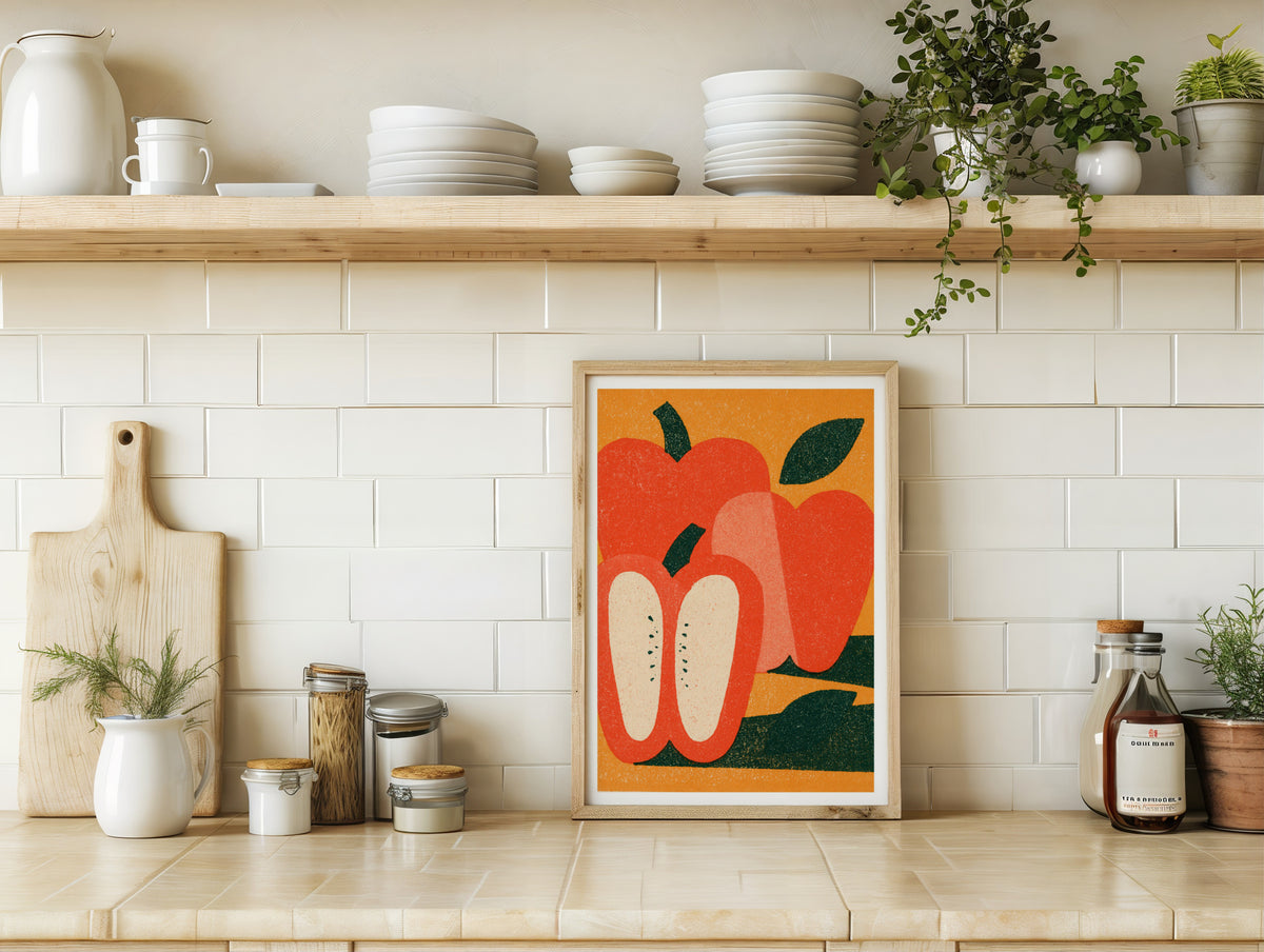 Vintage Food Poster Print | Rustic Kitchen Decor, Red Pepper Wall Art, Mid Century Vegetable Art
