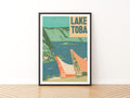 Retro Lake Toba Print, Vintage Travel Poster, Sumatra Indonesia Wall Art, Batak House Art Print