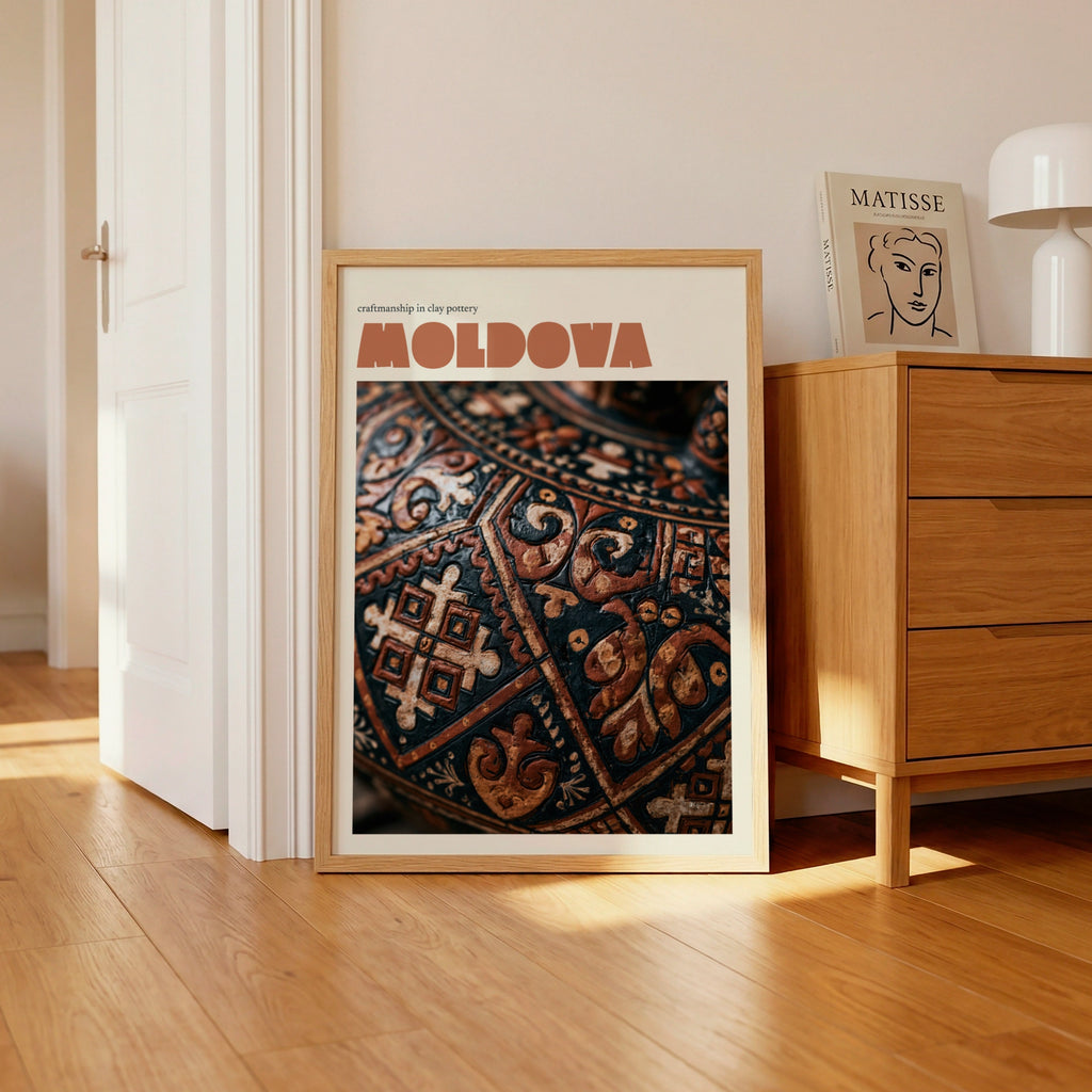 Moldova Retro Travel Poster, Clay Pottery Print, Eastern Europe Wall Art, Folk Craft Decor