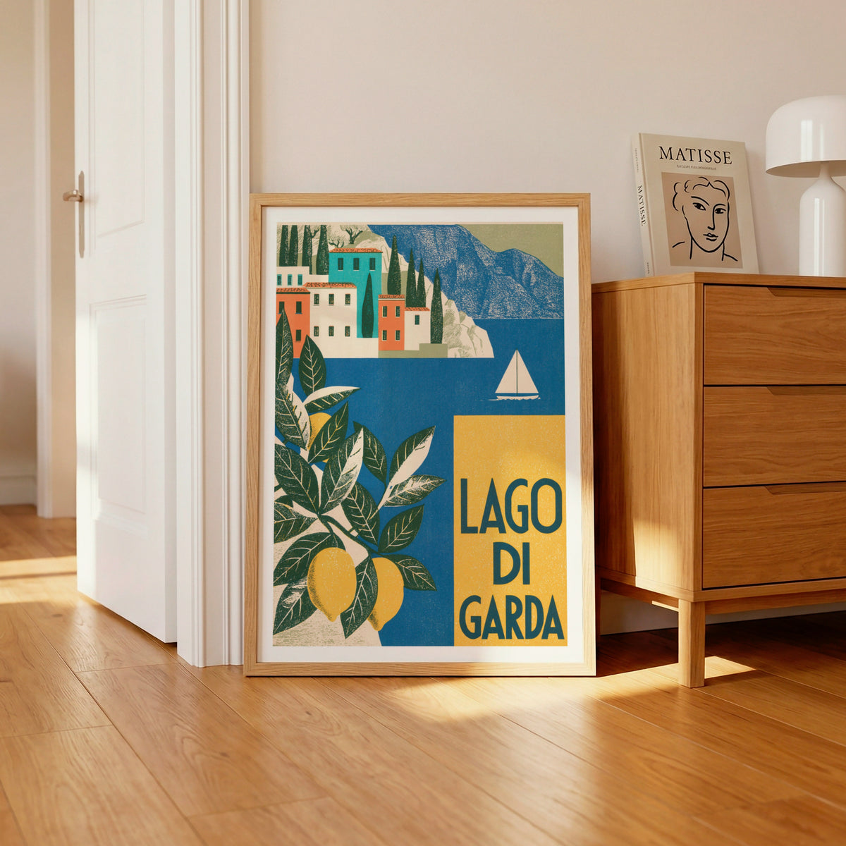 Lago di Garda Retro Travel Poster, Vintage Travel Italian Lake Print, Lemon Tree Wall Art