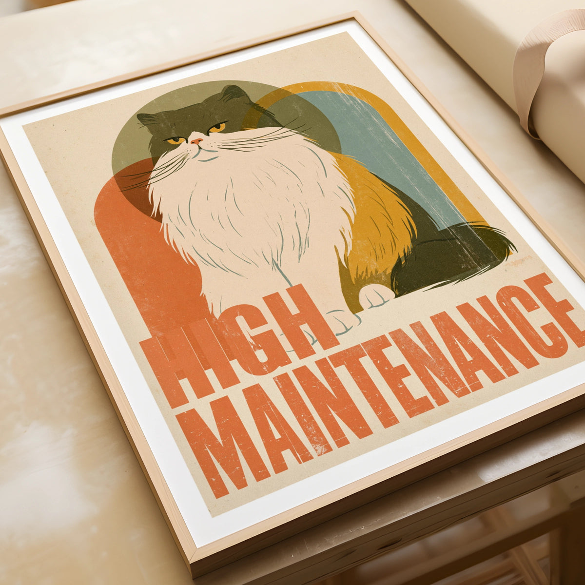 High Maintenance Persian Cat Retro Print, Funny Cat Wall Art, Vintage Style Cat Lover Gift