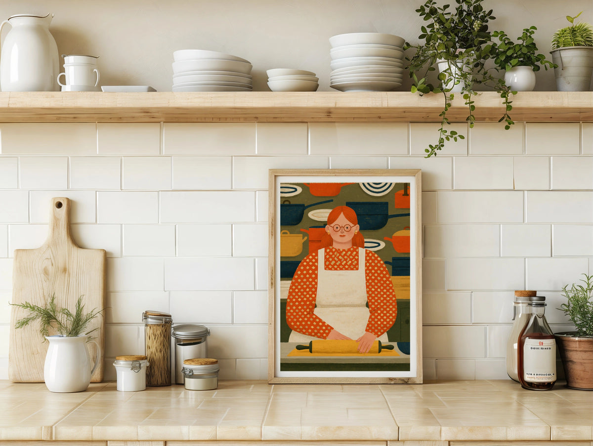 Vintage Food Poster Print | Rustic Kitchen Decor | Retro Mid Century Risograph Baker Art