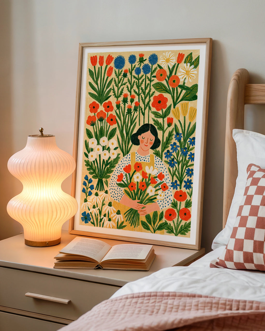 Flower Garden Woman Art Print, Scandi Style Floral Poster, Classic Inspired Botanical Wall Art