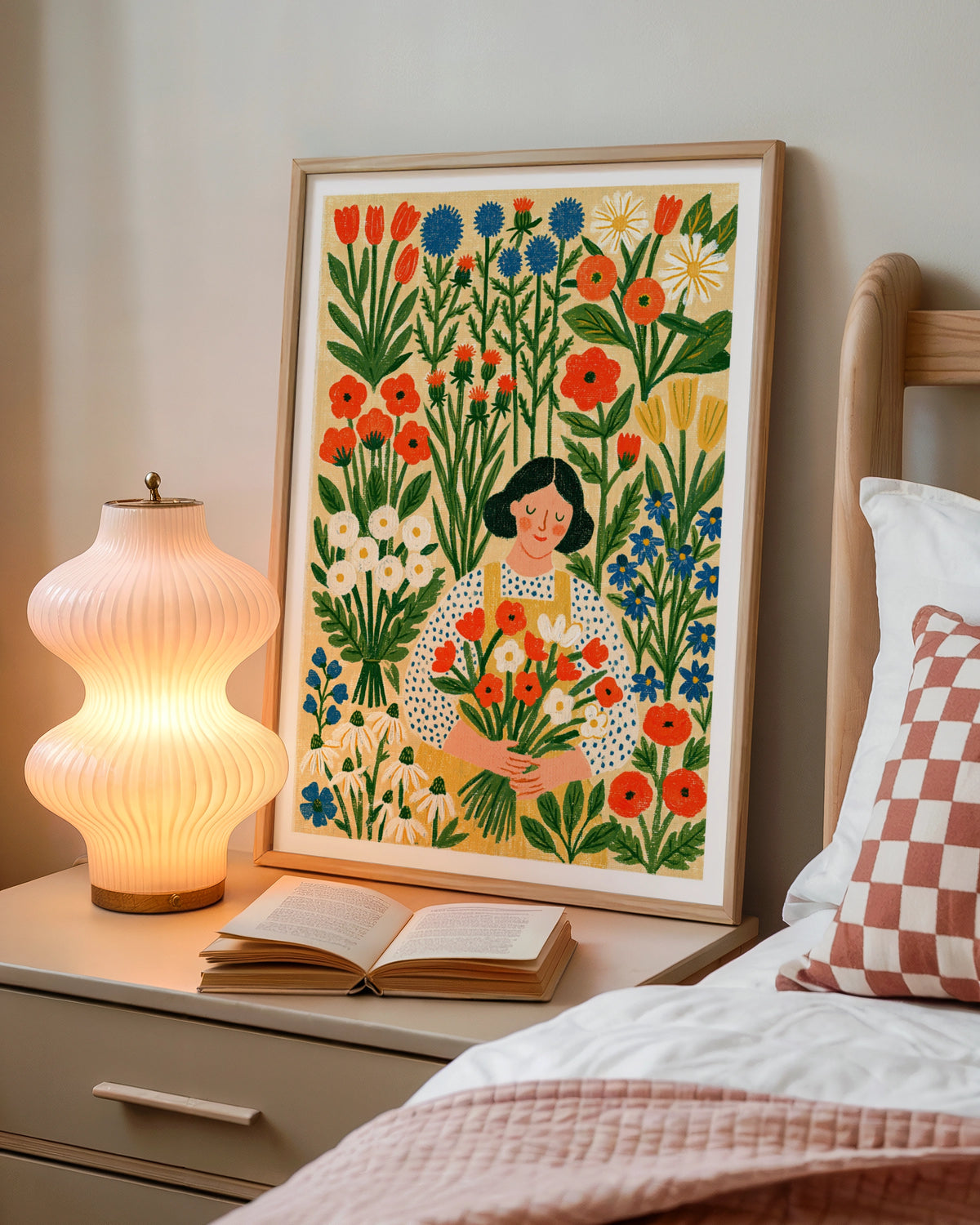 Flower Garden Woman Art Print, Scandi Style Floral Poster, Classic Inspired Botanical Wall Art