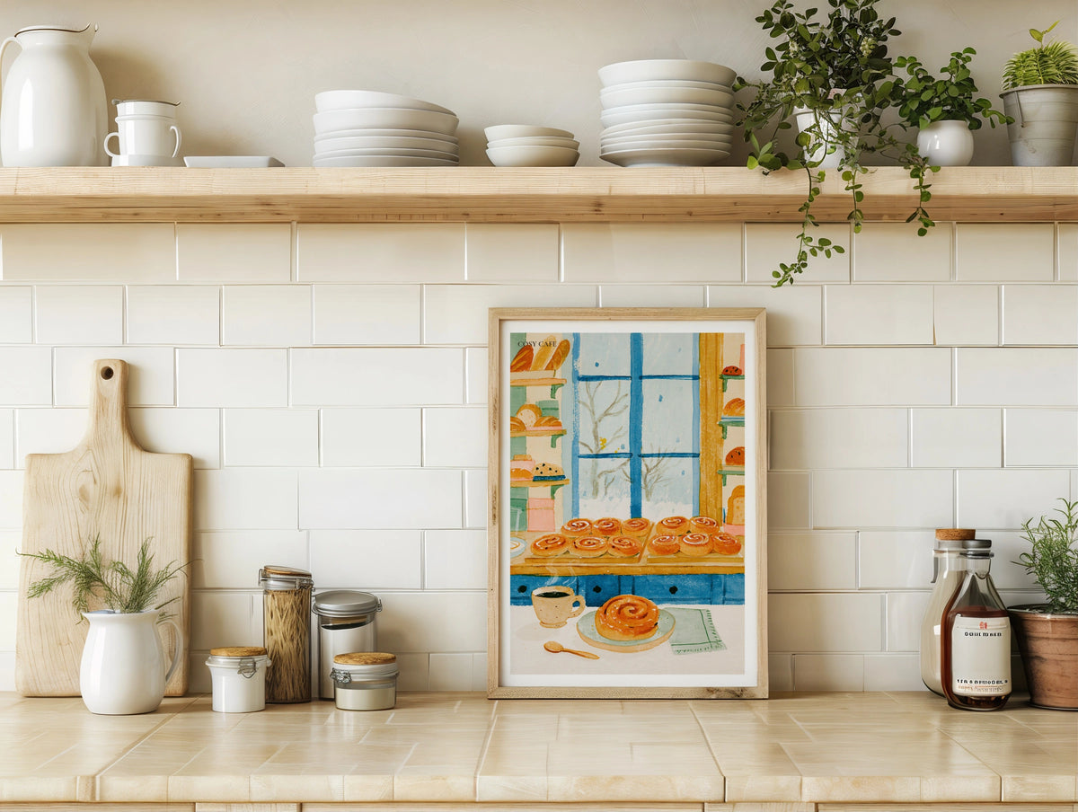 Vintage Food Poster Print, Cosy Cafe Bakery Wall Art, Rustic Kitchen Decor, Retro Mid Century