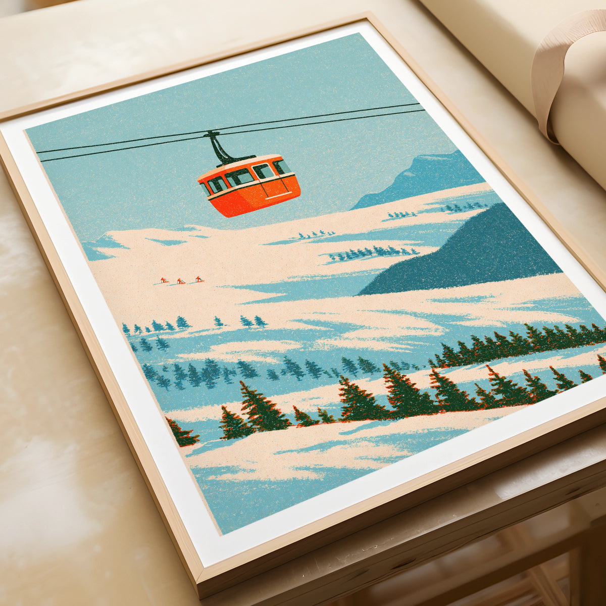 Retro Ski Gondola Poster, Vintage Mountain Cable Car Print, Alpine Wall Art Gift