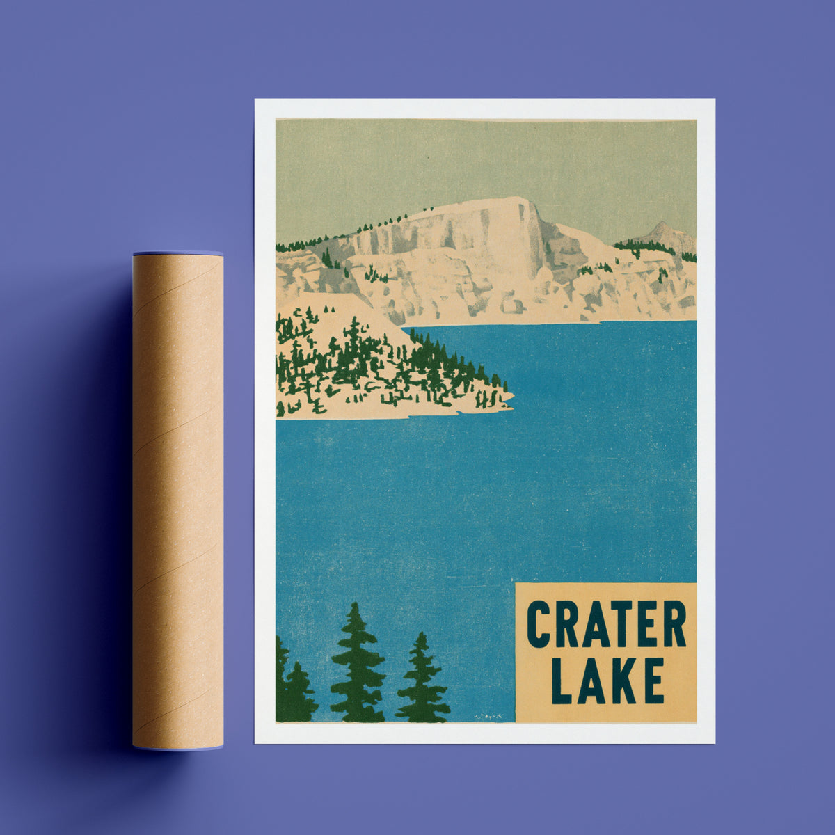 Retro Crater Lake Poster, Vintage Travel Print, Oregon National Park Wall Art, Blue Lake Decor