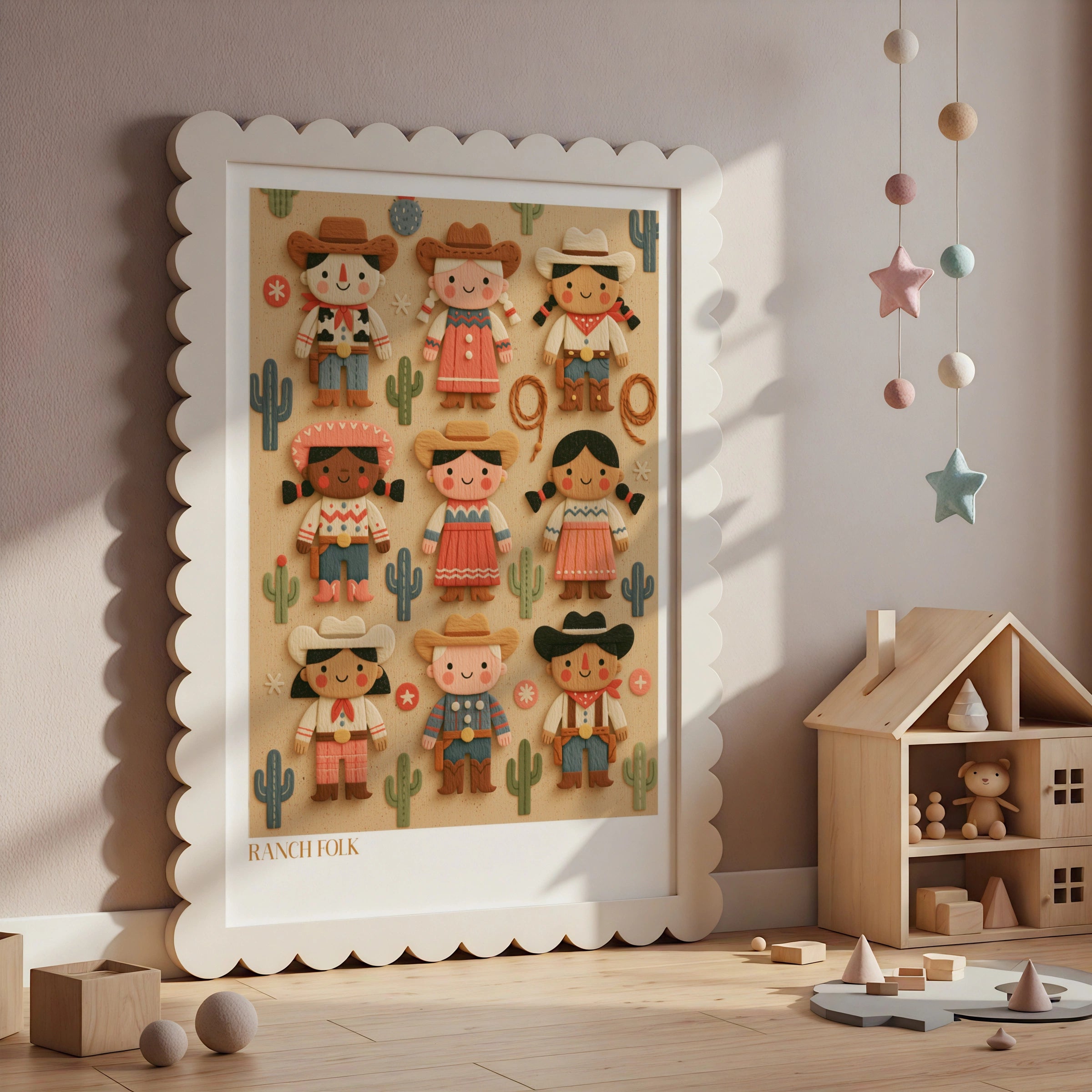 Ranch Folk Retro Kids Cowboy Poster, Children's Western Wall Art, Cute Nursery Print Collectable