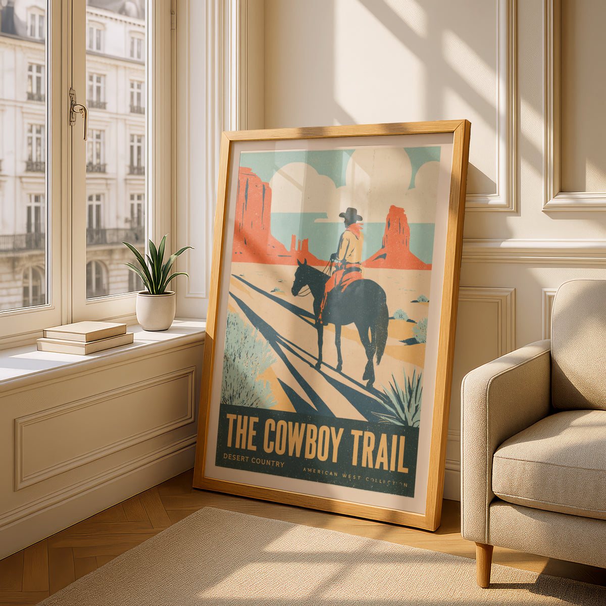 Retro Cowboy Poster, Vintage Travel Print, Monument Valley Desert Wall Art, Western Decor