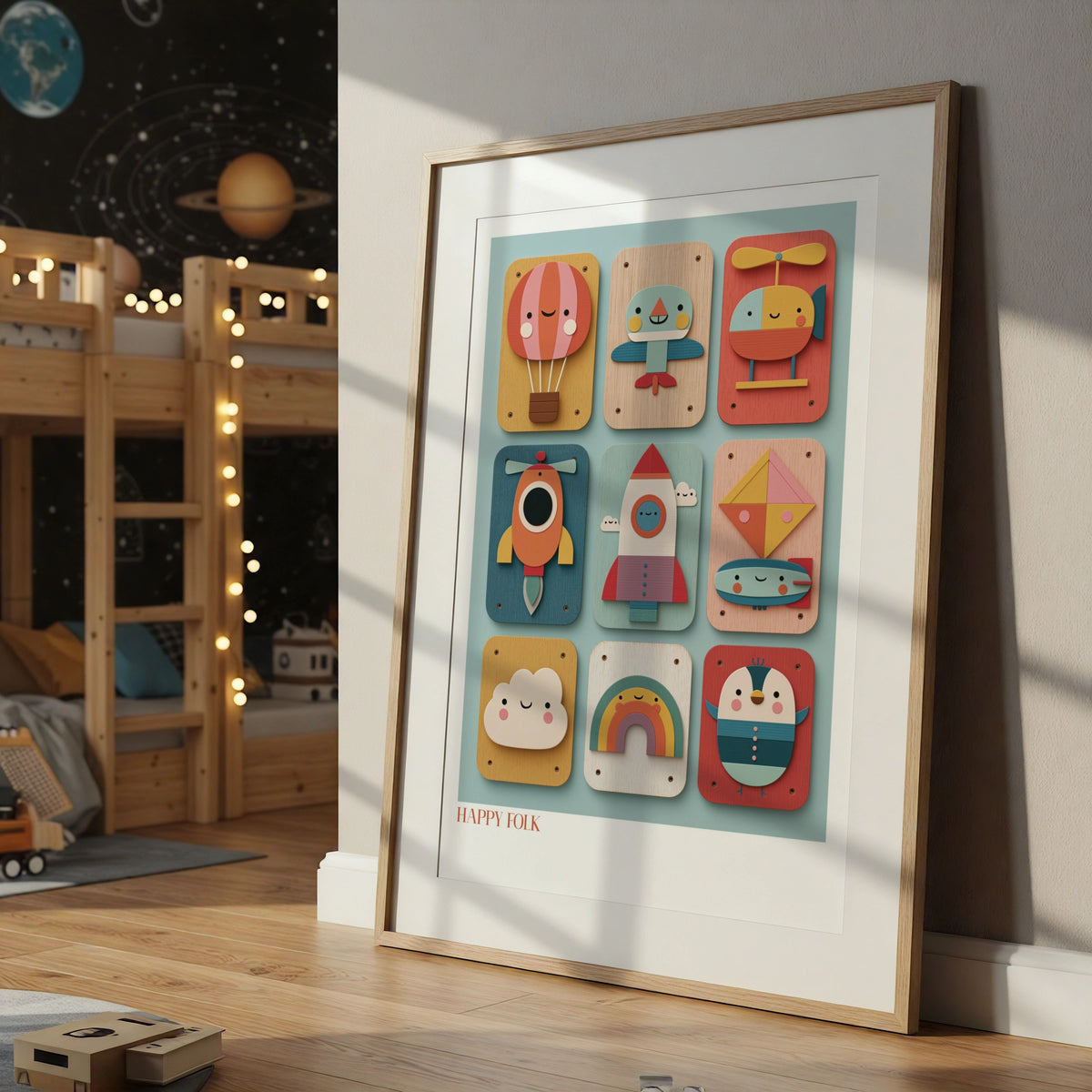 Retro Kids Transport Print, Happy Folk Nursery Wall Art, Children's Collectable Poster