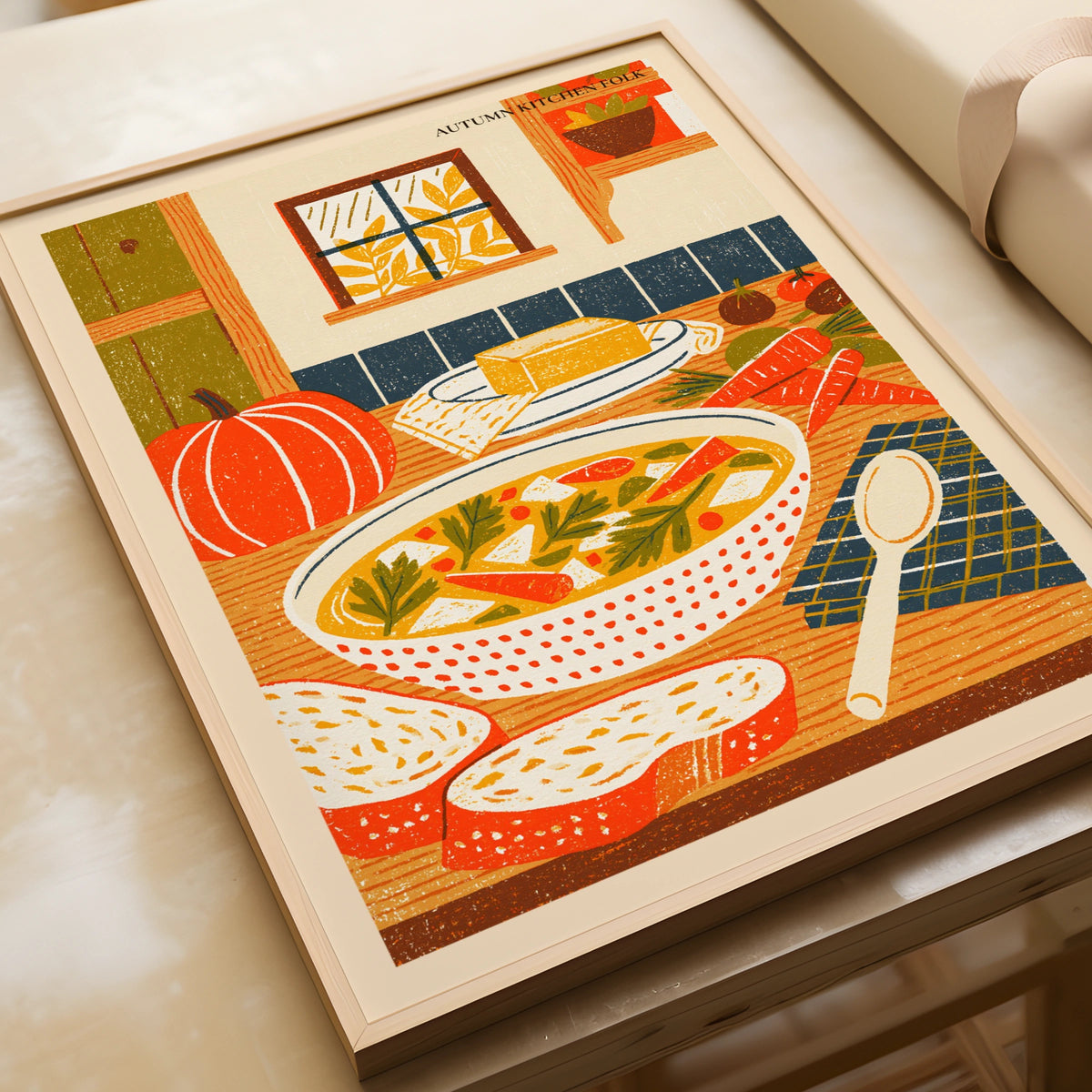 Autumn Soup Kitchen Print, Vintage Food Poster Print, Rustic Kitchen Decor, Retro Mid Century