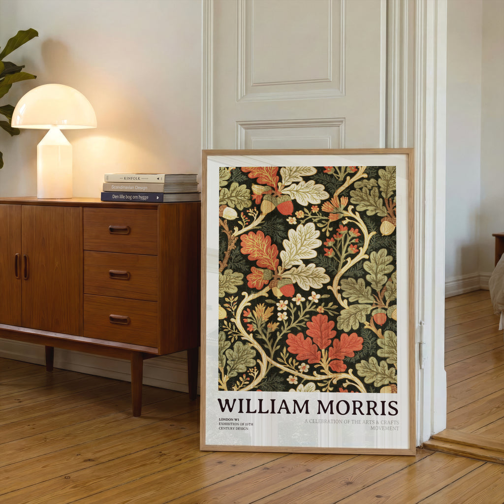 William Morris Oak Leaf Print, Arts and Crafts Poster, Acorn Botanical Wall Art, Exhibition Style