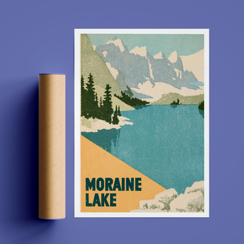 Retro Moraine Lake Print, Vintage Travel Poster, Banff National Park Canada Rocky Mountains Art