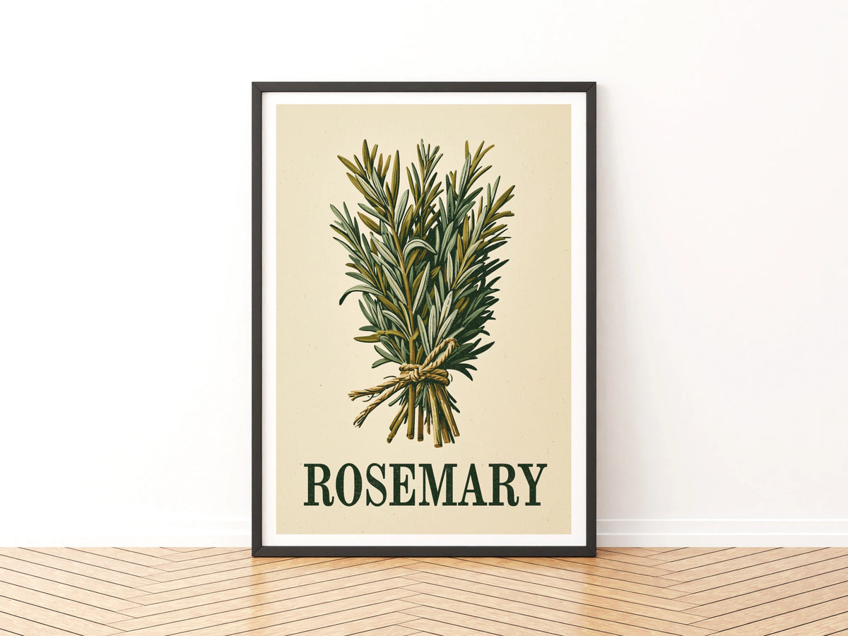 Rosemary Vintage Food Poster Print | Rustic Kitchen Decor | Retro Mid Century Herb Wall Art