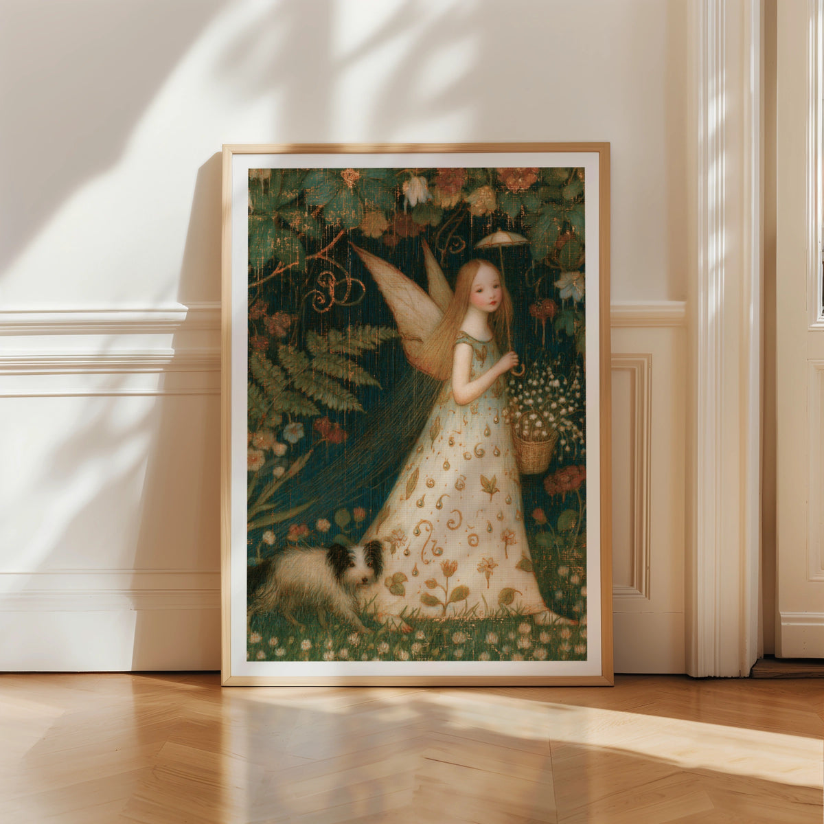 Fairy Girl Garden Print, Classic Folk Art Poster, Floral Fantasy Wall Art, Vintage Illustrated