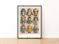 Camping Folk Retro Kids Wall Art, Cute Hiking Characters Poster, Children's Collectable Print