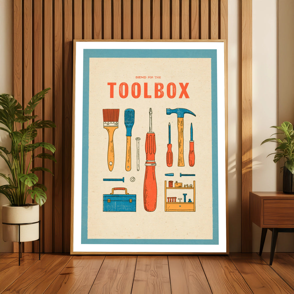 Send for the Toolbox Retro Tools Poster, DIY Workshop Wall Art, Vintage Print, DIY Boyfriend Gift