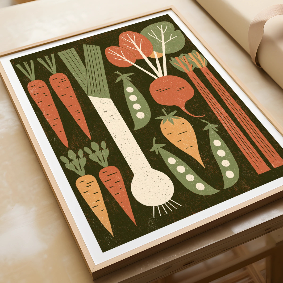Vintage Food Poster Print, Rustic Kitchen Decor, Retro Mid Century Risograph Vegetable Art