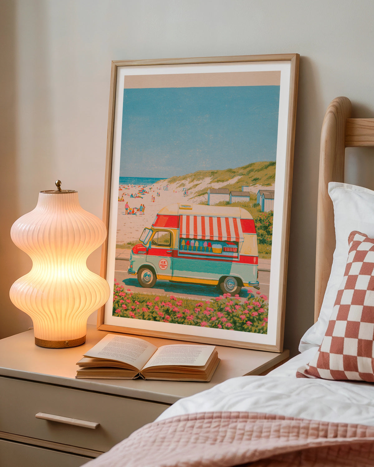 Retro Ice Cream Van Beach Poster, Vintage Travel Summer Print, Coastal Wall Art