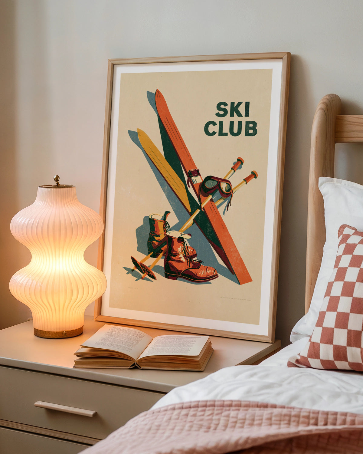 Retro Ski Club Poster, Vintage Skiing Wall Art, Alpine Sport Print, Ski Lodge Decor