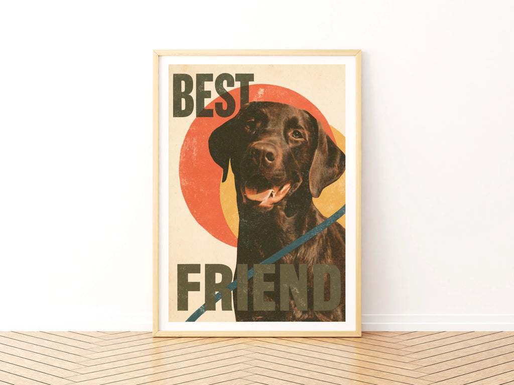 Retro Labrador Print, Best Friend Dog Wall Art, Chocolate Lab Gift, Vintage Style