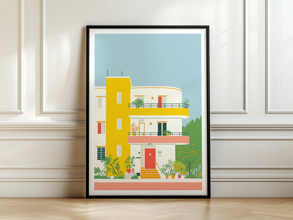 Bauhaus Architecture Print, White City Poster, Colourful Building Art - Modern Style Apartment Print.