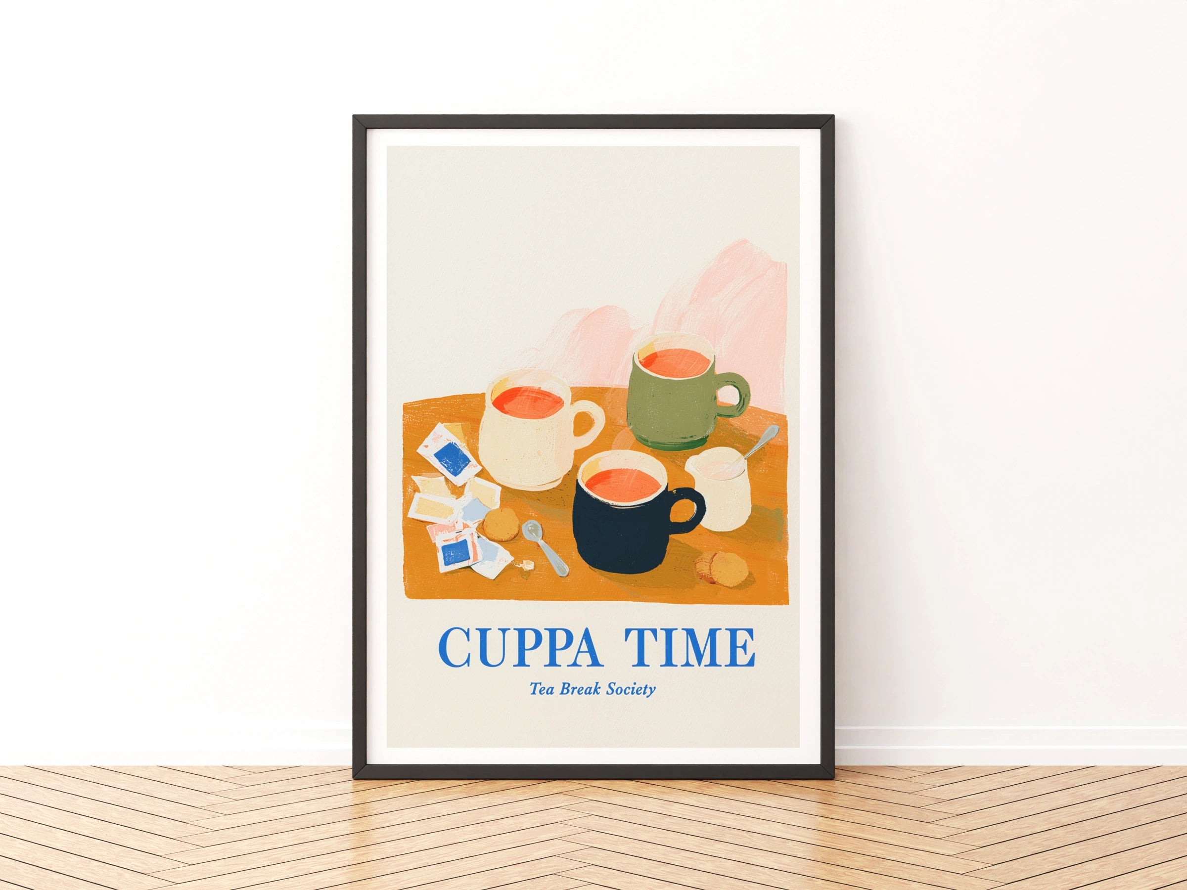 Cuppa Time Tea Print, Vintage Food Poster Print, Rustic Kitchen Decor, Retro Mid Century Risograph