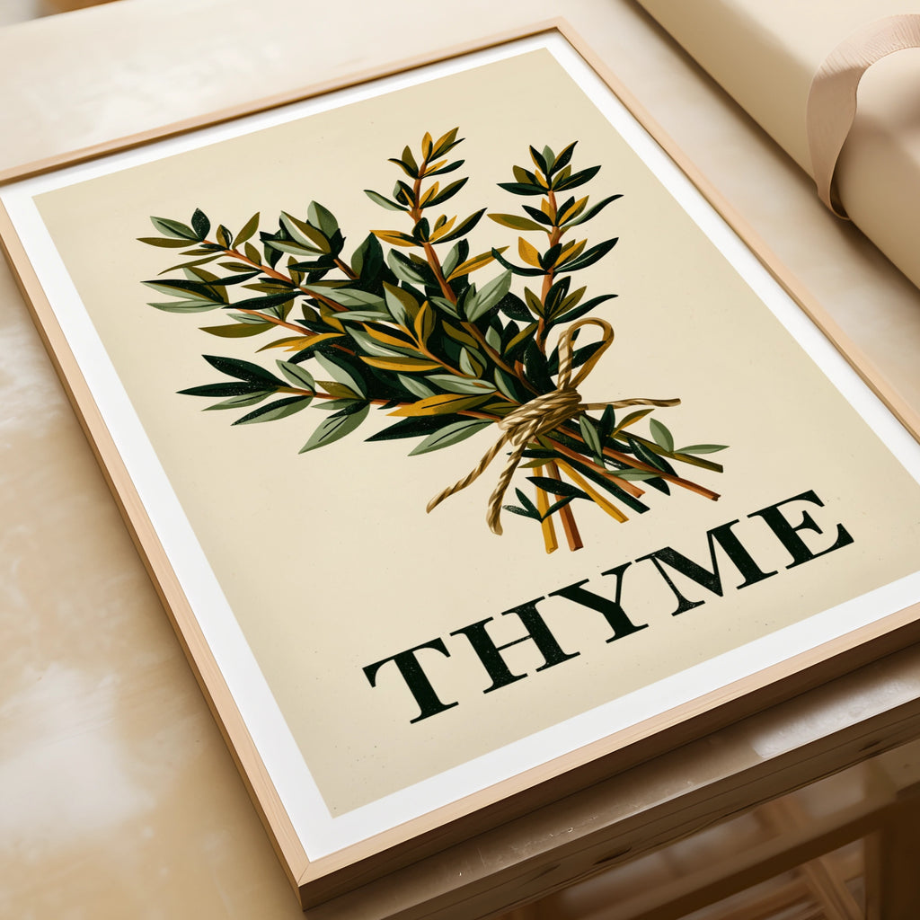 Thyme Herb Vintage Food Poster Print | Rustic Kitchen Decor | Retro Mid Century Risograph Art