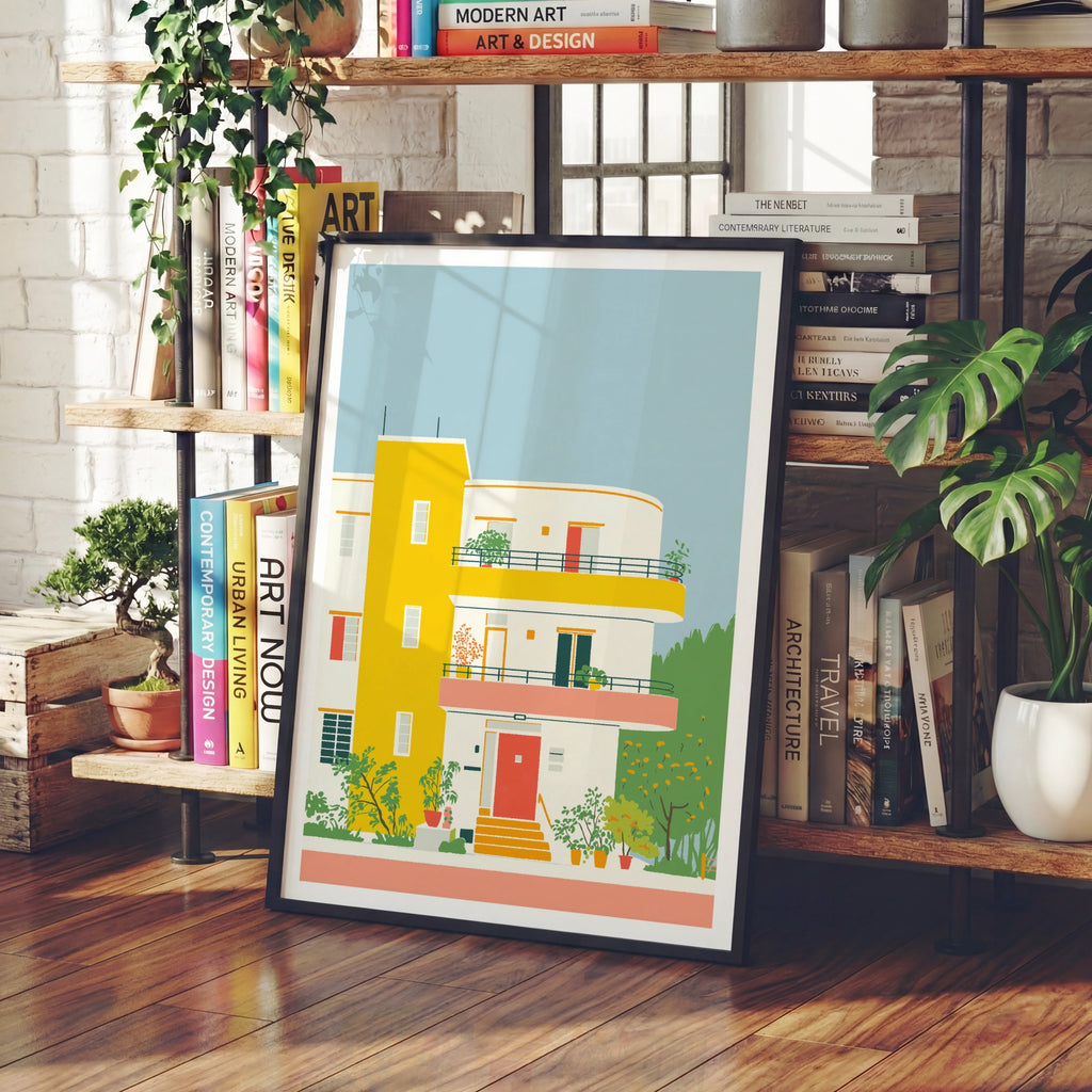Bauhaus Architecture Print, White City Poster, Colourful Building Art - Modern Style Apartment Print.
