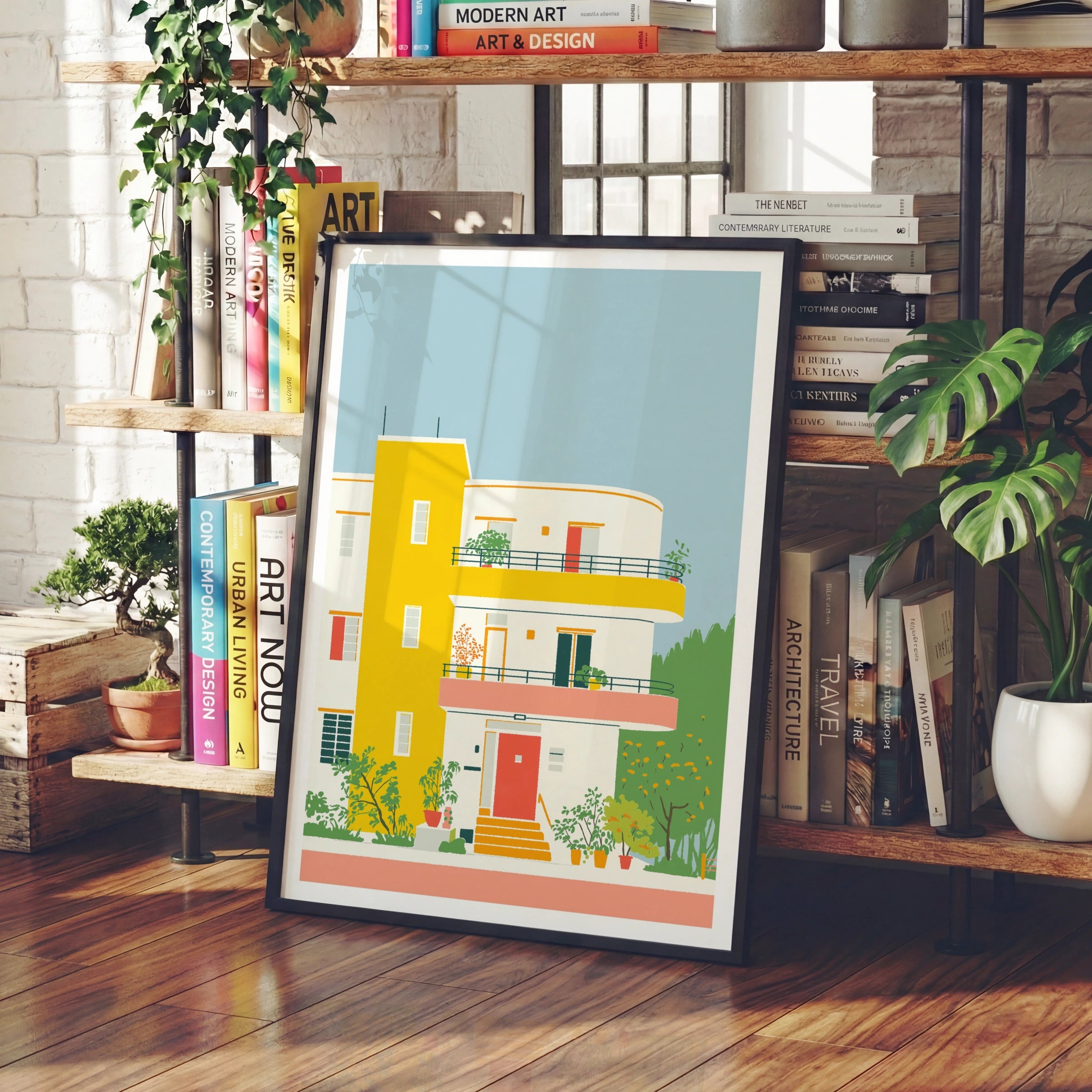 Bauhaus Architecture Print, White City Poster, Colourful Building Art - Modern Style Apartment Print.