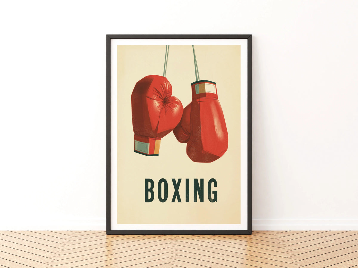 Boxing Gloves Vintage Poster, Retro Sport Print, Red Gloves Wall Art, Gym Decor