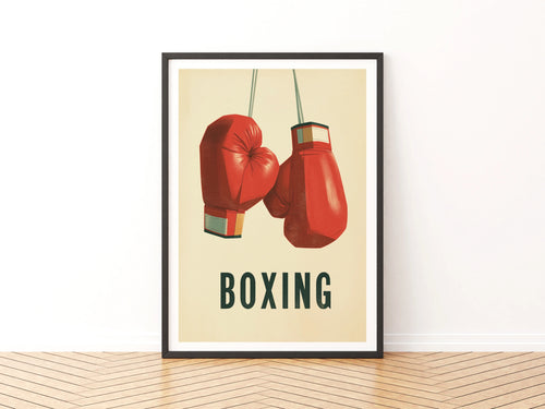 Boxing Gloves Vintage Poster, Retro Sport Print, Red Gloves Wall Art, Gym Decor