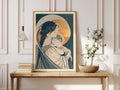 Mother and Child Vintage Art Nouveau, Celestial Moon Stars, Nursery Wall Art, New Mum Gift Print