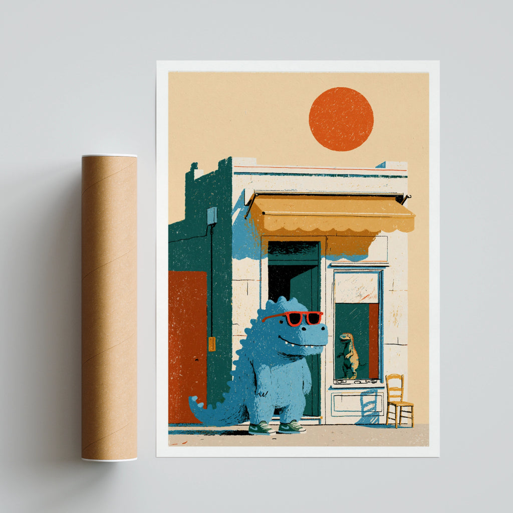 Cool Dinosaur Print, Retro Kids Poster, Funny Dino Wall Art, Children's Room Decor Collectable